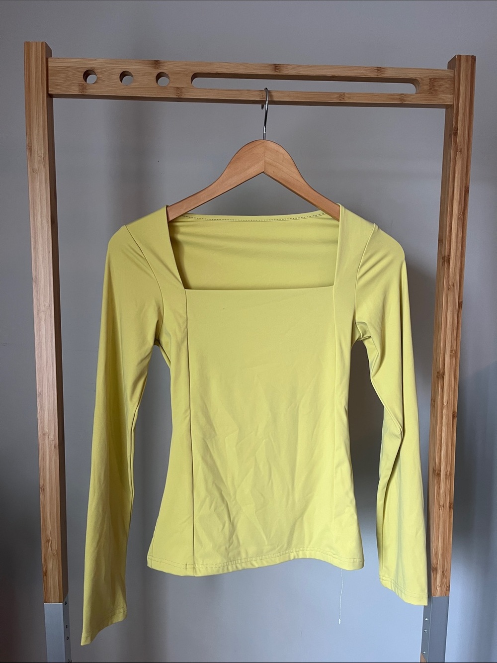Square-Neck Long-Sleeve Top in Lemon Yellow